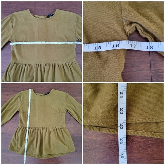 Madewell Flannel Button-Back Peplum Long Sleeve Top Size XXS Olive Green/Brown - Picture 7 of 8